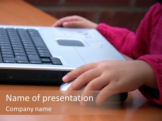 I Can Do It ! -- Close-Up Image Of A Little Girl Learning How To Use Computer To Surf The Internet. PowerPoint Template