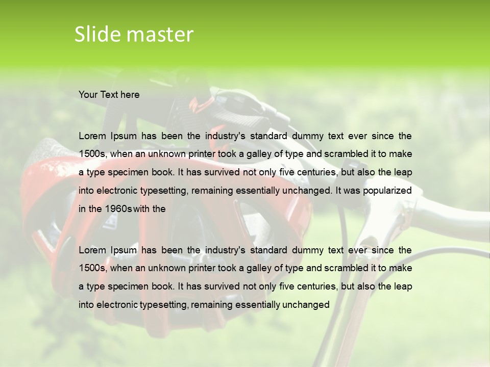 A Red Bicycle Helmet On The Handlebars Of A Bicycle PowerPoint Template