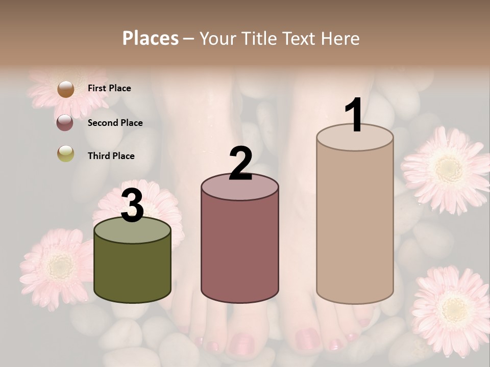 Female Feet In A Relaxing Aromatic Foot Bath With Massaging White Stone Pebble Bed And Floating Pink Flowerheads. Feet Are Invigorated, Skin Is Supple And Refreshed. Pure Indulgence For Your Feet. PowerPoint Template