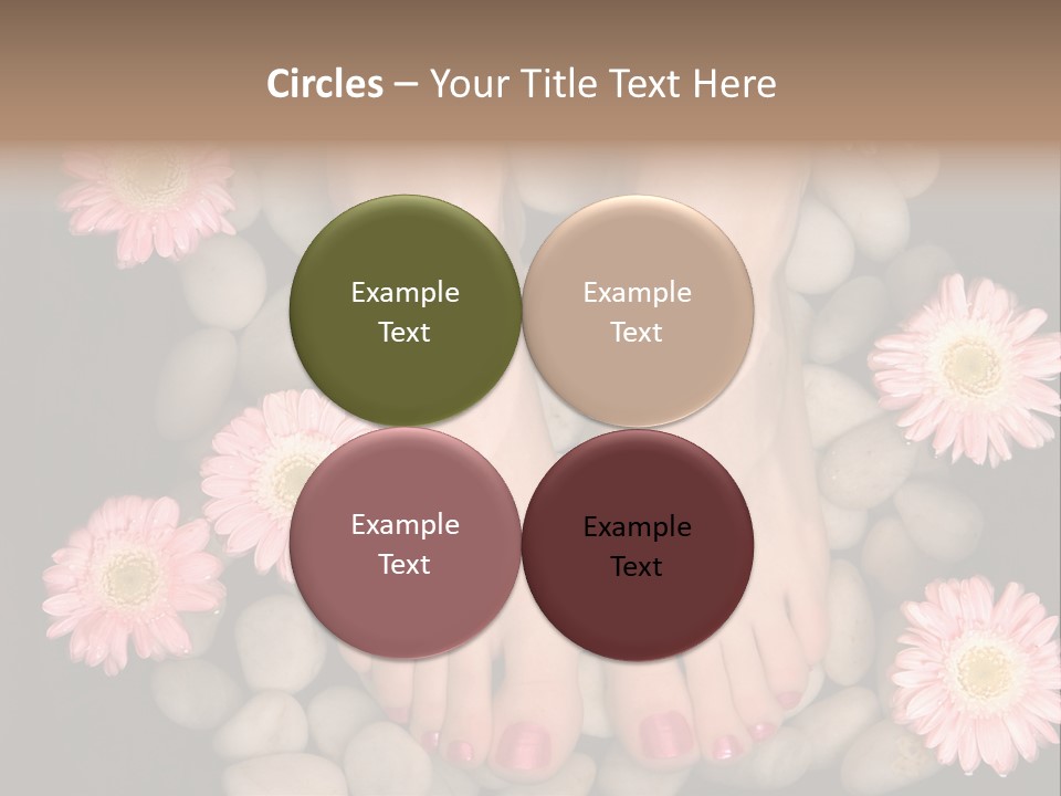 Female Feet In A Relaxing Aromatic Foot Bath With Massaging White Stone Pebble Bed And Floating Pink Flowerheads. Feet Are Invigorated, Skin Is Supple And Refreshed. Pure Indulgence For Your Feet. PowerPoint Template