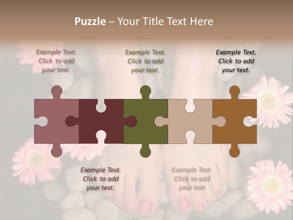 Female Feet In A Relaxing Aromatic Foot Bath With Massaging White Stone Pebble Bed And Floating Pink Flowerheads. Feet Are Invigorated, Skin Is Supple And Refreshed. Pure Indulgence For Your Feet. PowerPoint Template