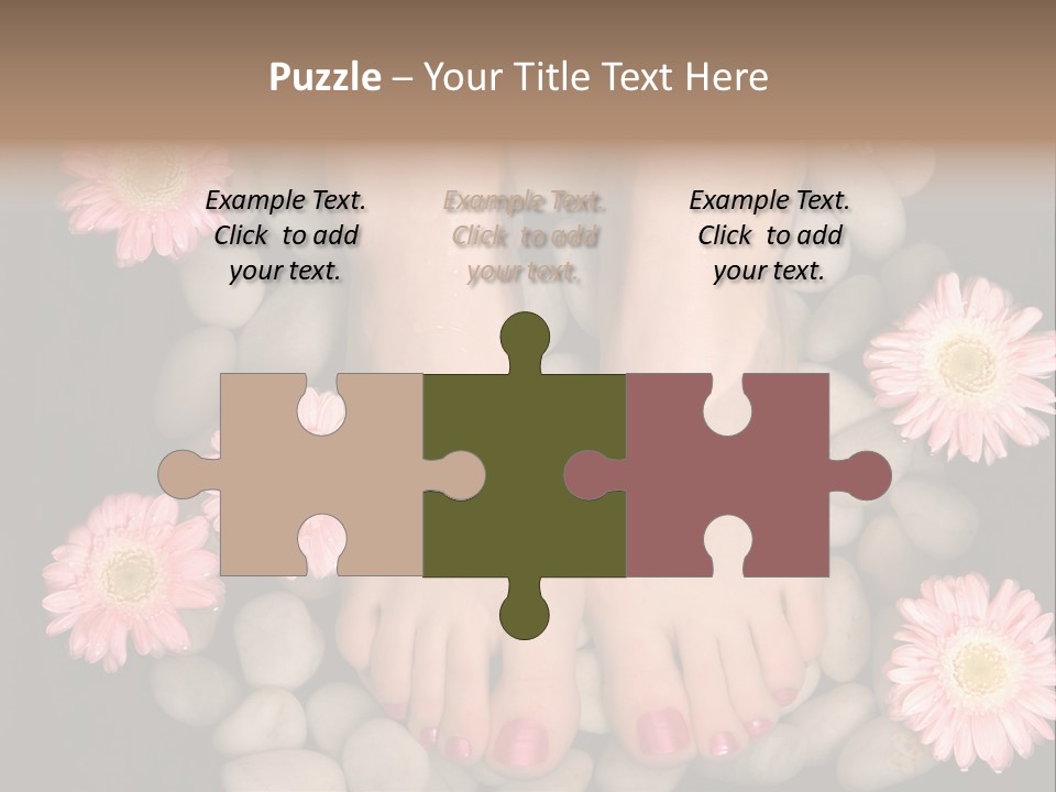 Female Feet In A Relaxing Aromatic Foot Bath With Massaging White Stone Pebble Bed And Floating Pink Flowerheads. Feet Are Invigorated, Skin Is Supple And Refreshed. Pure Indulgence For Your Feet. PowerPoint Template