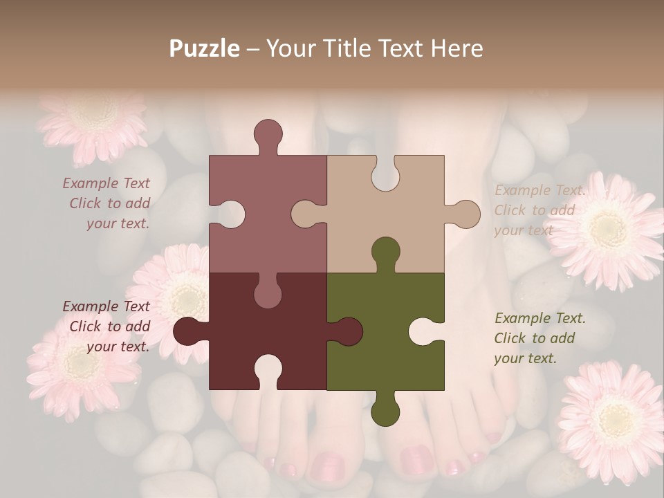 Female Feet In A Relaxing Aromatic Foot Bath With Massaging White Stone Pebble Bed And Floating Pink Flowerheads. Feet Are Invigorated, Skin Is Supple And Refreshed. Pure Indulgence For Your Feet. PowerPoint Template
