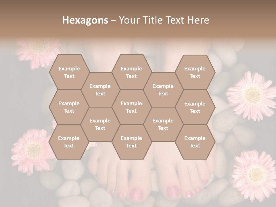 Female Feet In A Relaxing Aromatic Foot Bath With Massaging White Stone Pebble Bed And Floating Pink Flowerheads. Feet Are Invigorated, Skin Is Supple And Refreshed. Pure Indulgence For Your Feet. PowerPoint Template