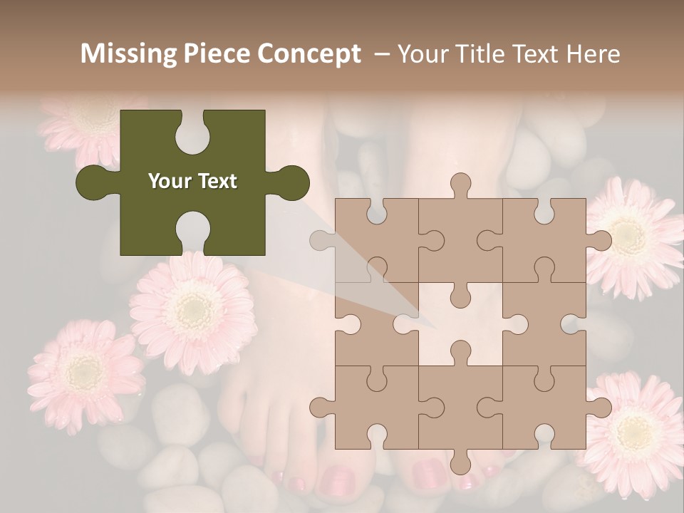 Female Feet In A Relaxing Aromatic Foot Bath With Massaging White Stone Pebble Bed And Floating Pink Flowerheads. Feet Are Invigorated, Skin Is Supple And Refreshed. Pure Indulgence For Your Feet. PowerPoint Template