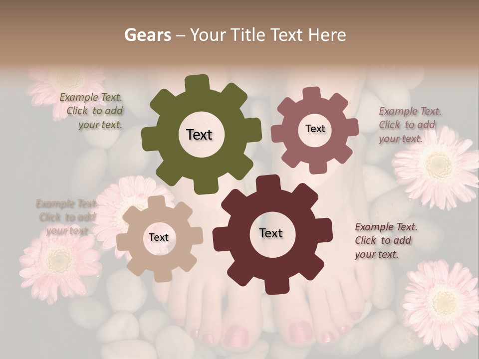 Female Feet In A Relaxing Aromatic Foot Bath With Massaging White Stone Pebble Bed And Floating Pink Flowerheads. Feet Are Invigorated, Skin Is Supple And Refreshed. Pure Indulgence For Your Feet. PowerPoint Template