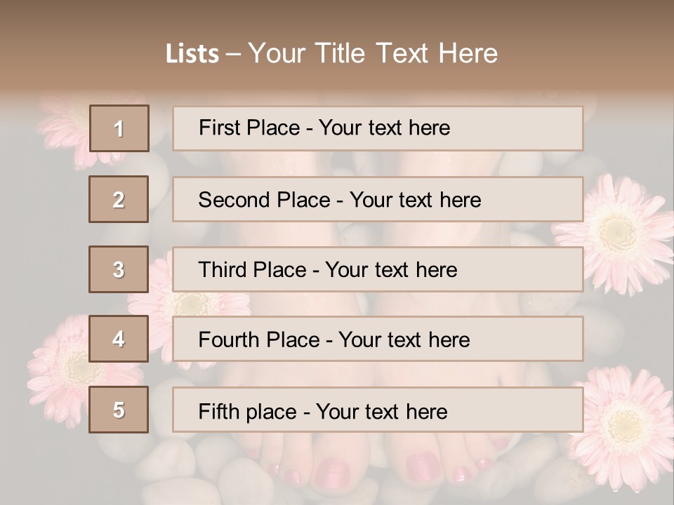 Female Feet In A Relaxing Aromatic Foot Bath With Massaging White Stone Pebble Bed And Floating Pink Flowerheads. Feet Are Invigorated, Skin Is Supple And Refreshed. Pure Indulgence For Your Feet. PowerPoint Template