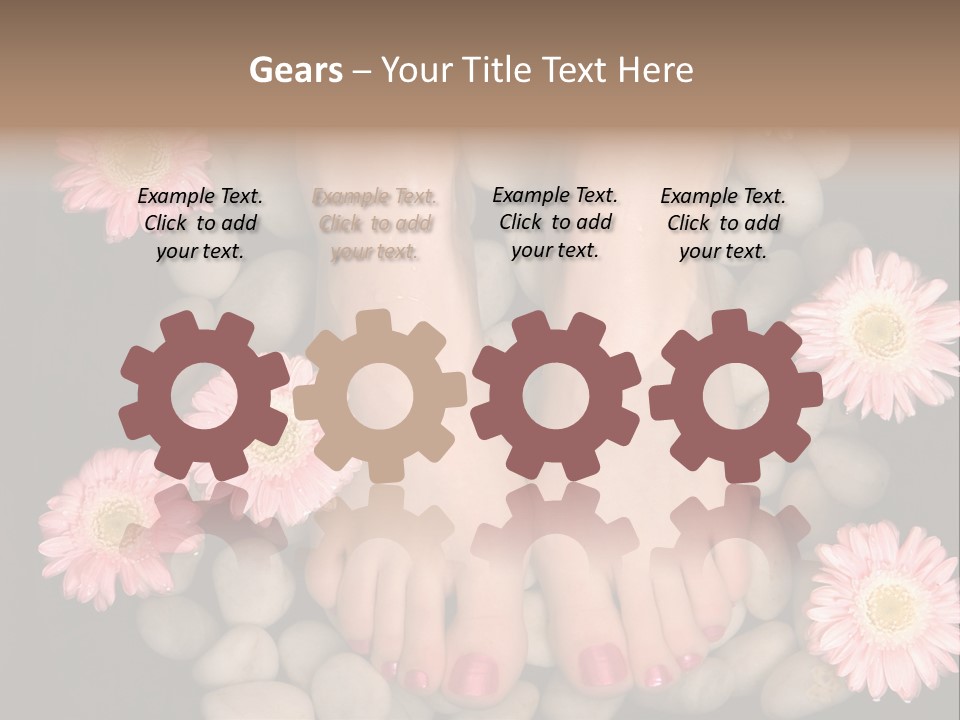 Female Feet In A Relaxing Aromatic Foot Bath With Massaging White Stone Pebble Bed And Floating Pink Flowerheads. Feet Are Invigorated, Skin Is Supple And Refreshed. Pure Indulgence For Your Feet. PowerPoint Template