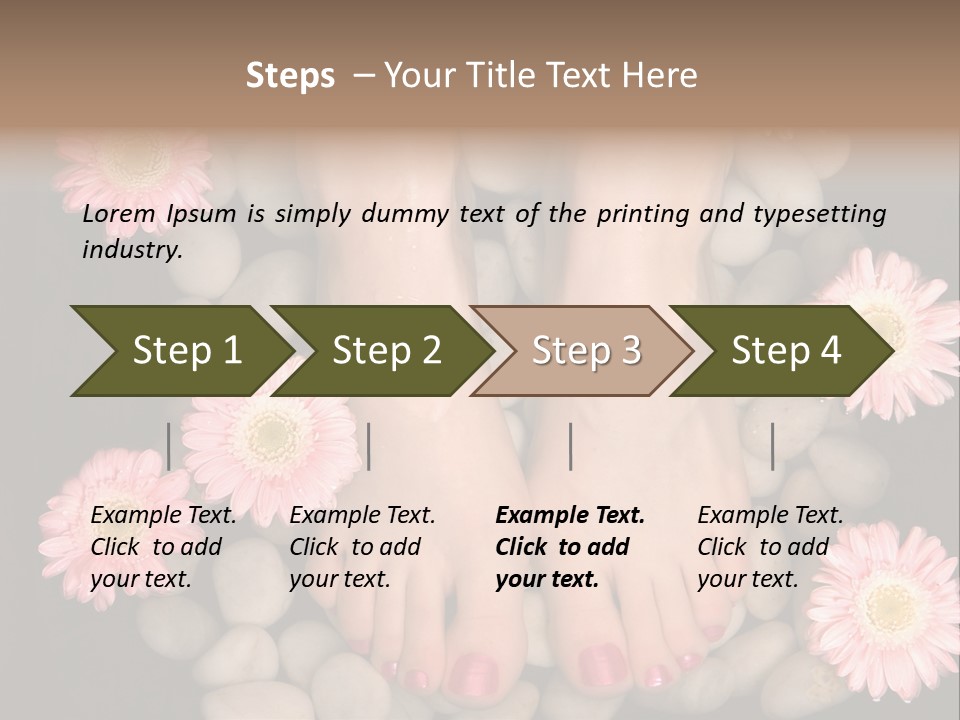 Female Feet In A Relaxing Aromatic Foot Bath With Massaging White Stone Pebble Bed And Floating Pink Flowerheads. Feet Are Invigorated, Skin Is Supple And Refreshed. Pure Indulgence For Your Feet. PowerPoint Template