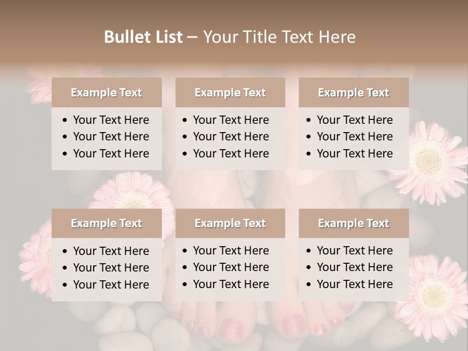 Female Feet In A Relaxing Aromatic Foot Bath With Massaging White Stone Pebble Bed And Floating Pink Flowerheads. Feet Are Invigorated, Skin Is Supple And Refreshed. Pure Indulgence For Your Feet. PowerPoint Template