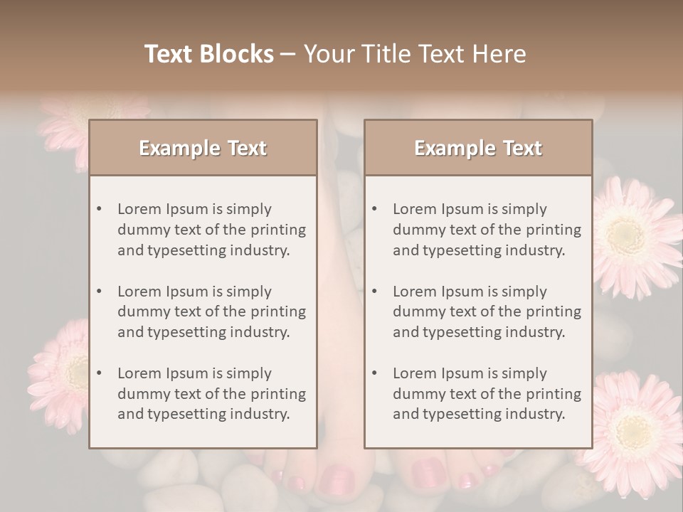 Female Feet In A Relaxing Aromatic Foot Bath With Massaging White Stone Pebble Bed And Floating Pink Flowerheads. Feet Are Invigorated, Skin Is Supple And Refreshed. Pure Indulgence For Your Feet. PowerPoint Template