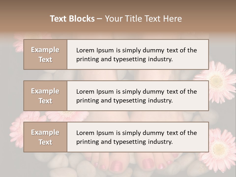 Female Feet In A Relaxing Aromatic Foot Bath With Massaging White Stone Pebble Bed And Floating Pink Flowerheads. Feet Are Invigorated, Skin Is Supple And Refreshed. Pure Indulgence For Your Feet. PowerPoint Template