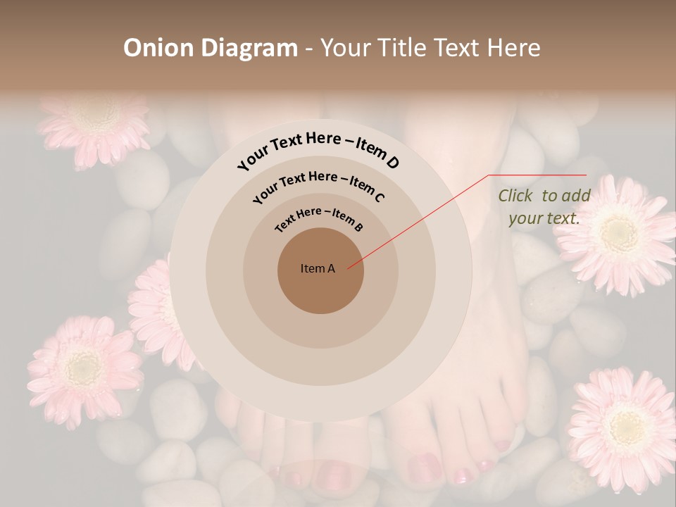Female Feet In A Relaxing Aromatic Foot Bath With Massaging White Stone Pebble Bed And Floating Pink Flowerheads. Feet Are Invigorated, Skin Is Supple And Refreshed. Pure Indulgence For Your Feet. PowerPoint Template
