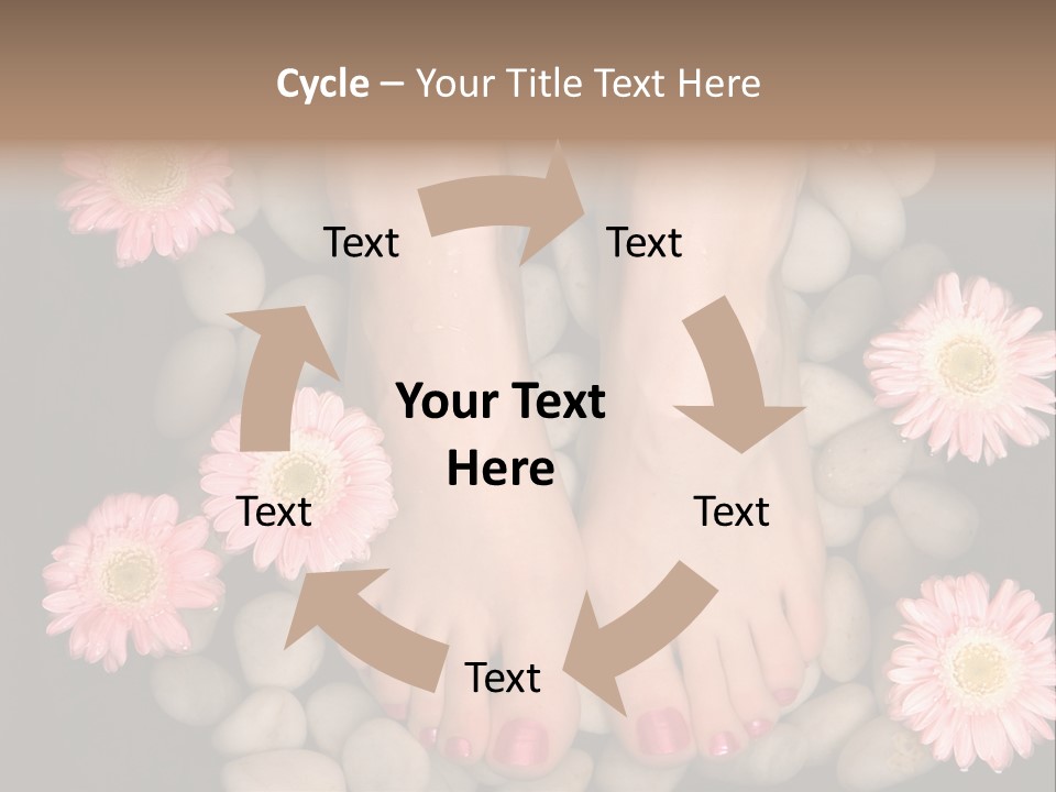 Female Feet In A Relaxing Aromatic Foot Bath With Massaging White Stone Pebble Bed And Floating Pink Flowerheads. Feet Are Invigorated, Skin Is Supple And Refreshed. Pure Indulgence For Your Feet. PowerPoint Template
