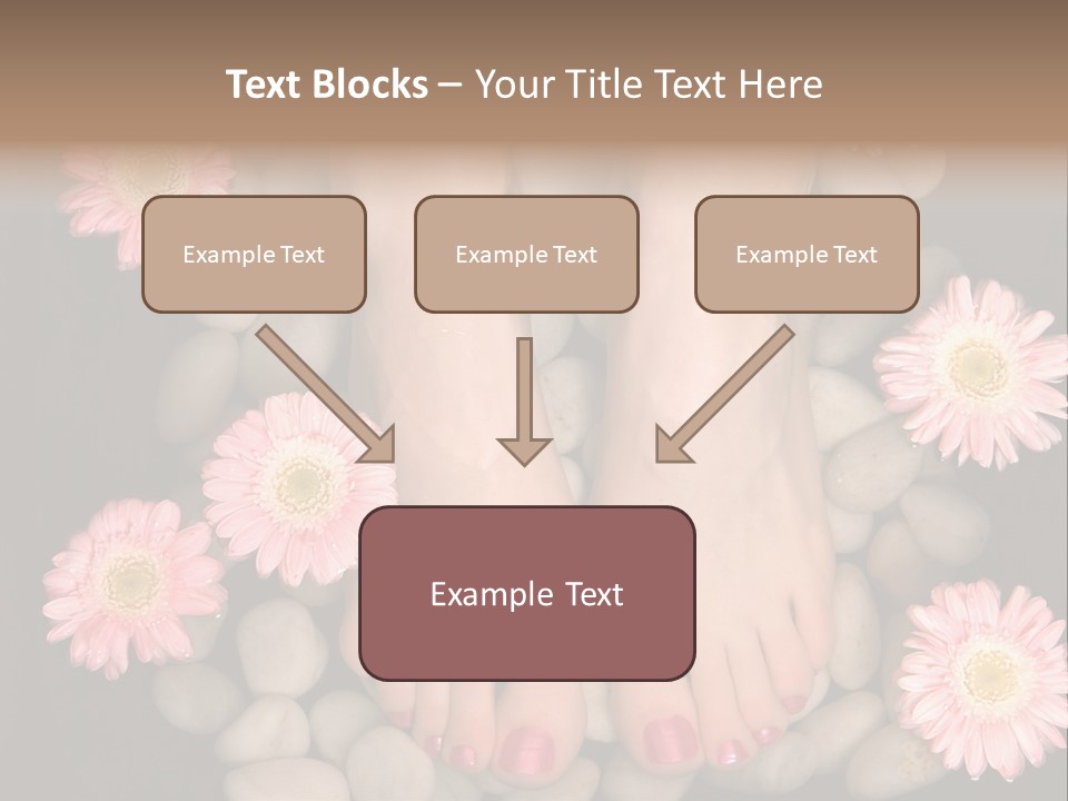 Female Feet In A Relaxing Aromatic Foot Bath With Massaging White Stone Pebble Bed And Floating Pink Flowerheads. Feet Are Invigorated, Skin Is Supple And Refreshed. Pure Indulgence For Your Feet. PowerPoint Template