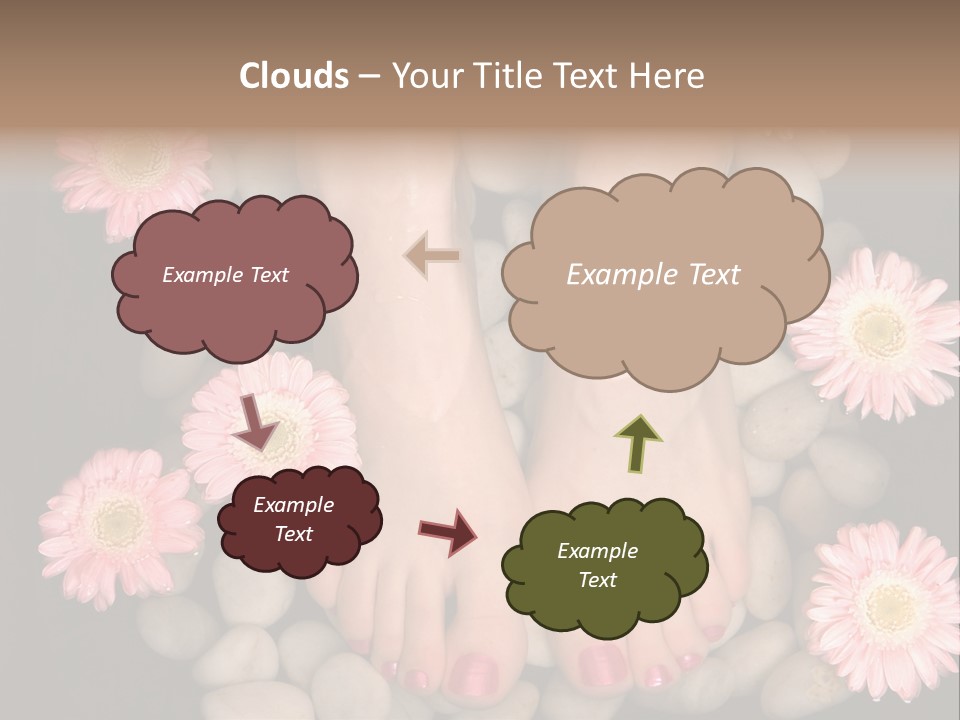 Female Feet In A Relaxing Aromatic Foot Bath With Massaging White Stone Pebble Bed And Floating Pink Flowerheads. Feet Are Invigorated, Skin Is Supple And Refreshed. Pure Indulgence For Your Feet. PowerPoint Template