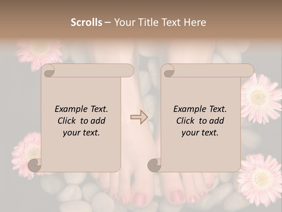 Female Feet In A Relaxing Aromatic Foot Bath With Massaging White Stone Pebble Bed And Floating Pink Flowerheads. Feet Are Invigorated, Skin Is Supple And Refreshed. Pure Indulgence For Your Feet. PowerPoint Template