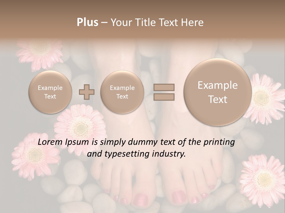 Female Feet In A Relaxing Aromatic Foot Bath With Massaging White Stone Pebble Bed And Floating Pink Flowerheads. Feet Are Invigorated, Skin Is Supple And Refreshed. Pure Indulgence For Your Feet. PowerPoint Template