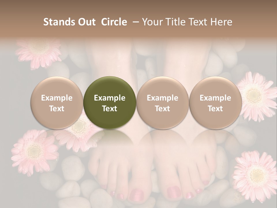 Female Feet In A Relaxing Aromatic Foot Bath With Massaging White Stone Pebble Bed And Floating Pink Flowerheads. Feet Are Invigorated, Skin Is Supple And Refreshed. Pure Indulgence For Your Feet. PowerPoint Template