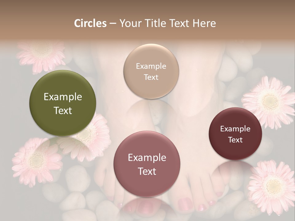 Female Feet In A Relaxing Aromatic Foot Bath With Massaging White Stone Pebble Bed And Floating Pink Flowerheads. Feet Are Invigorated, Skin Is Supple And Refreshed. Pure Indulgence For Your Feet. PowerPoint Template