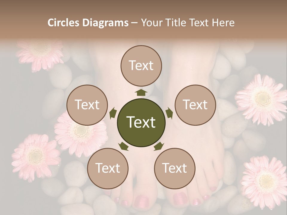 Female Feet In A Relaxing Aromatic Foot Bath With Massaging White Stone Pebble Bed And Floating Pink Flowerheads. Feet Are Invigorated, Skin Is Supple And Refreshed. Pure Indulgence For Your Feet. PowerPoint Template