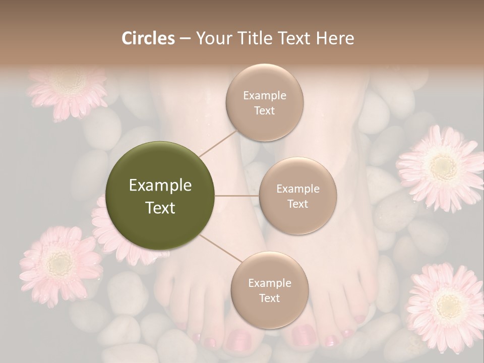 Female Feet In A Relaxing Aromatic Foot Bath With Massaging White Stone Pebble Bed And Floating Pink Flowerheads. Feet Are Invigorated, Skin Is Supple And Refreshed. Pure Indulgence For Your Feet. PowerPoint Template