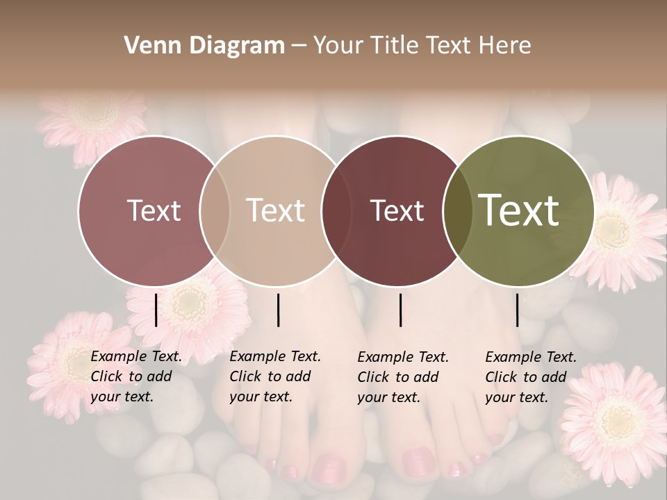 Female Feet In A Relaxing Aromatic Foot Bath With Massaging White Stone Pebble Bed And Floating Pink Flowerheads. Feet Are Invigorated, Skin Is Supple And Refreshed. Pure Indulgence For Your Feet. PowerPoint Template