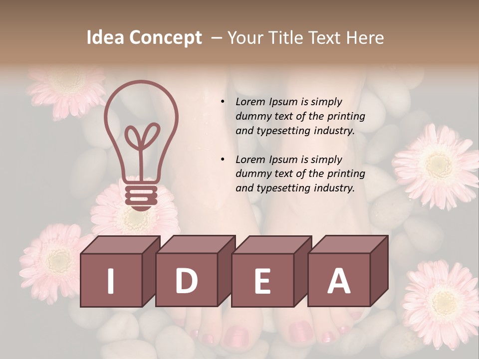 Female Feet In A Relaxing Aromatic Foot Bath With Massaging White Stone Pebble Bed And Floating Pink Flowerheads. Feet Are Invigorated, Skin Is Supple And Refreshed. Pure Indulgence For Your Feet. PowerPoint Template