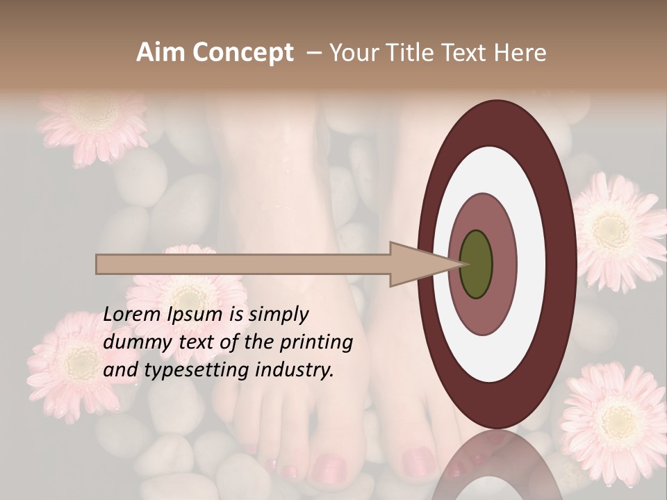 Female Feet In A Relaxing Aromatic Foot Bath With Massaging White Stone Pebble Bed And Floating Pink Flowerheads. Feet Are Invigorated, Skin Is Supple And Refreshed. Pure Indulgence For Your Feet. PowerPoint Template