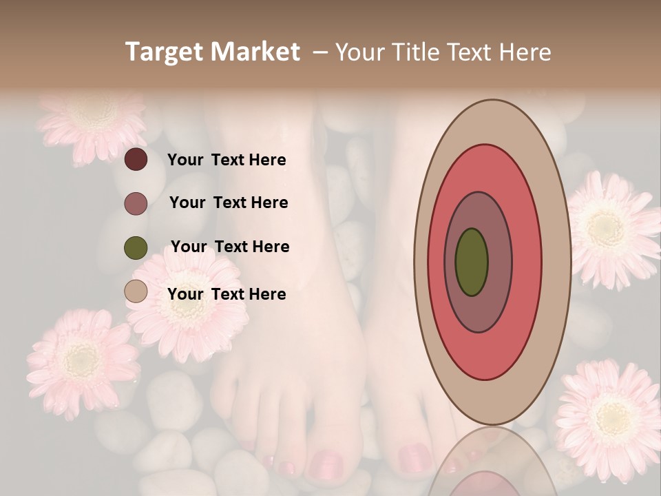 Female Feet In A Relaxing Aromatic Foot Bath With Massaging White Stone Pebble Bed And Floating Pink Flowerheads. Feet Are Invigorated, Skin Is Supple And Refreshed. Pure Indulgence For Your Feet. PowerPoint Template