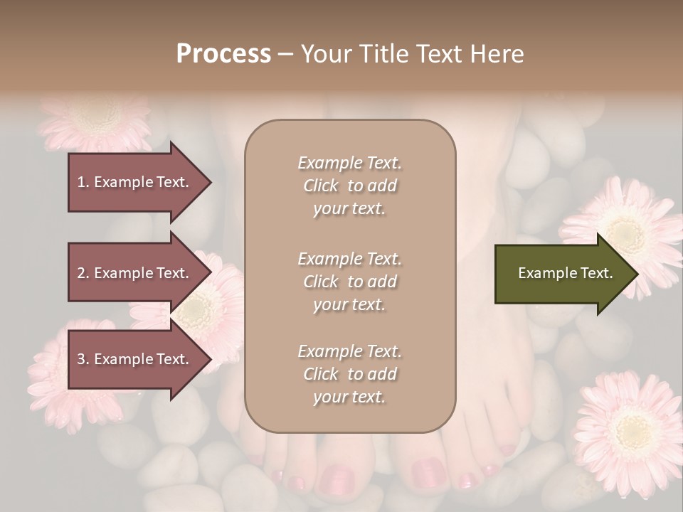 Female Feet In A Relaxing Aromatic Foot Bath With Massaging White Stone Pebble Bed And Floating Pink Flowerheads. Feet Are Invigorated, Skin Is Supple And Refreshed. Pure Indulgence For Your Feet. PowerPoint Template