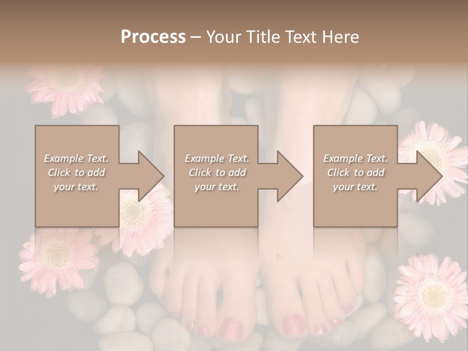 Female Feet In A Relaxing Aromatic Foot Bath With Massaging White Stone Pebble Bed And Floating Pink Flowerheads. Feet Are Invigorated, Skin Is Supple And Refreshed. Pure Indulgence For Your Feet. PowerPoint Template