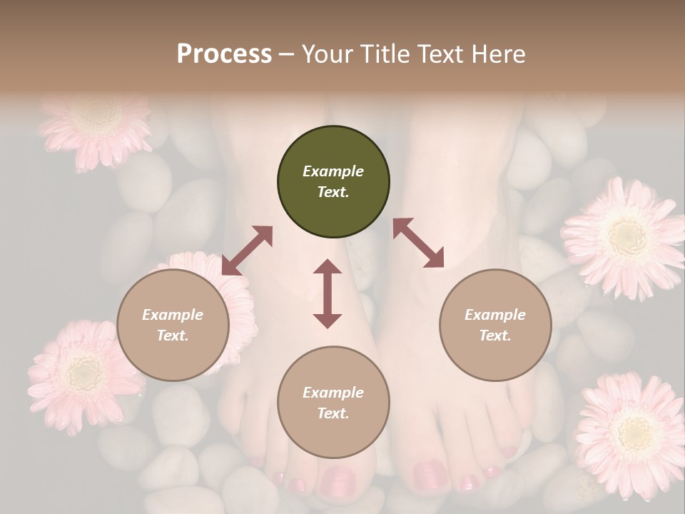 Female Feet In A Relaxing Aromatic Foot Bath With Massaging White Stone Pebble Bed And Floating Pink Flowerheads. Feet Are Invigorated, Skin Is Supple And Refreshed. Pure Indulgence For Your Feet. PowerPoint Template