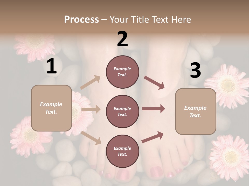 Female Feet In A Relaxing Aromatic Foot Bath With Massaging White Stone Pebble Bed And Floating Pink Flowerheads. Feet Are Invigorated, Skin Is Supple And Refreshed. Pure Indulgence For Your Feet. PowerPoint Template