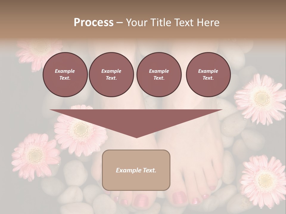 Female Feet In A Relaxing Aromatic Foot Bath With Massaging White Stone Pebble Bed And Floating Pink Flowerheads. Feet Are Invigorated, Skin Is Supple And Refreshed. Pure Indulgence For Your Feet. PowerPoint Template
