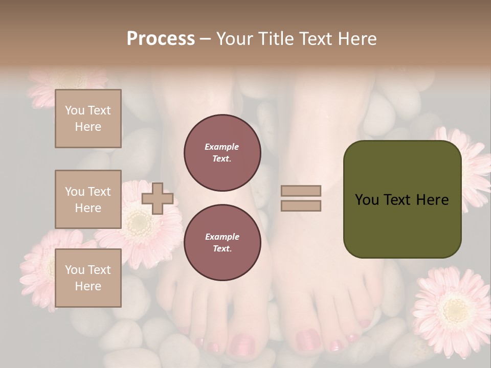 Female Feet In A Relaxing Aromatic Foot Bath With Massaging White Stone Pebble Bed And Floating Pink Flowerheads. Feet Are Invigorated, Skin Is Supple And Refreshed. Pure Indulgence For Your Feet. PowerPoint Template