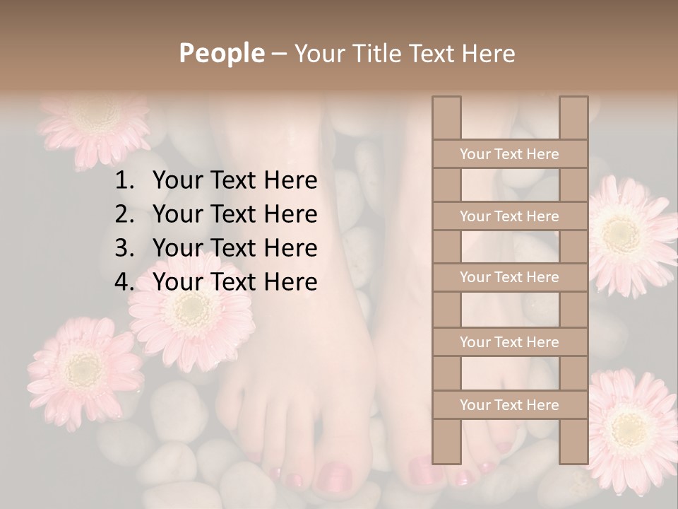Female Feet In A Relaxing Aromatic Foot Bath With Massaging White Stone Pebble Bed And Floating Pink Flowerheads. Feet Are Invigorated, Skin Is Supple And Refreshed. Pure Indulgence For Your Feet. PowerPoint Template