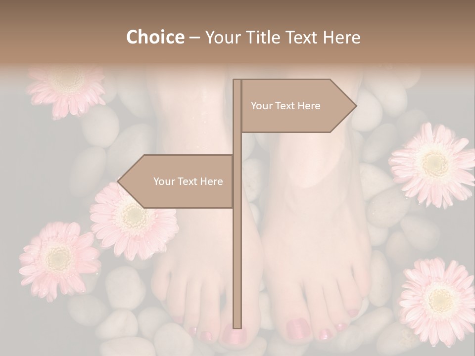Female Feet In A Relaxing Aromatic Foot Bath With Massaging White Stone Pebble Bed And Floating Pink Flowerheads. Feet Are Invigorated, Skin Is Supple And Refreshed. Pure Indulgence For Your Feet. PowerPoint Template