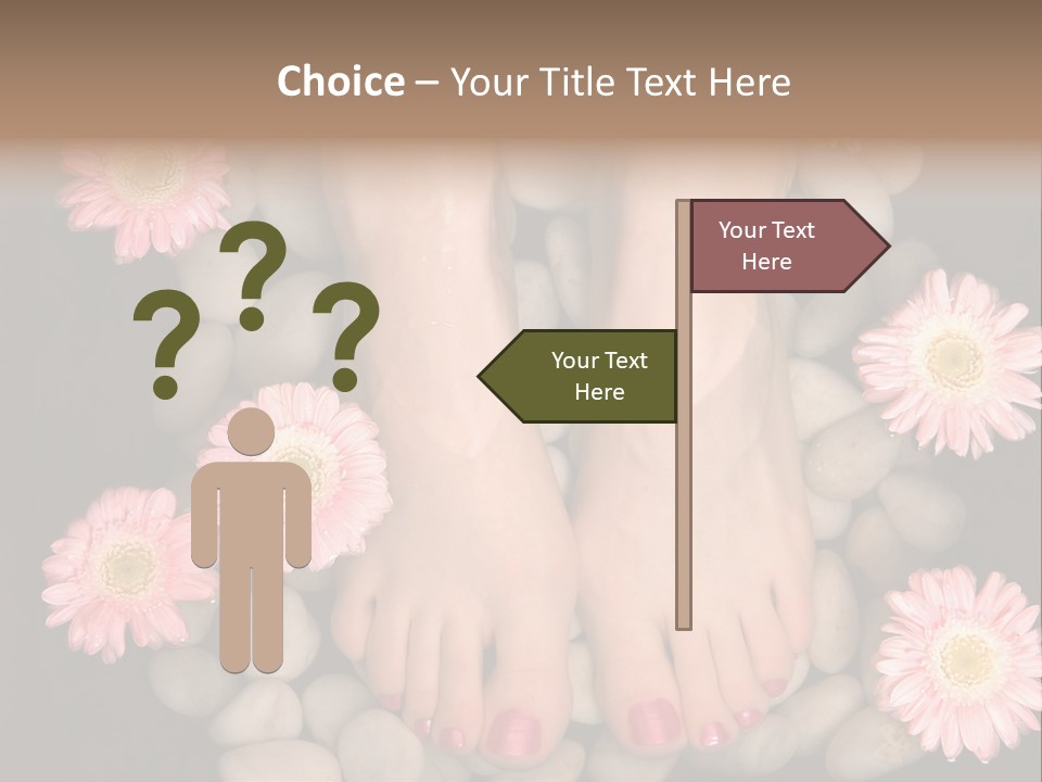 Female Feet In A Relaxing Aromatic Foot Bath With Massaging White Stone Pebble Bed And Floating Pink Flowerheads. Feet Are Invigorated, Skin Is Supple And Refreshed. Pure Indulgence For Your Feet. PowerPoint Template