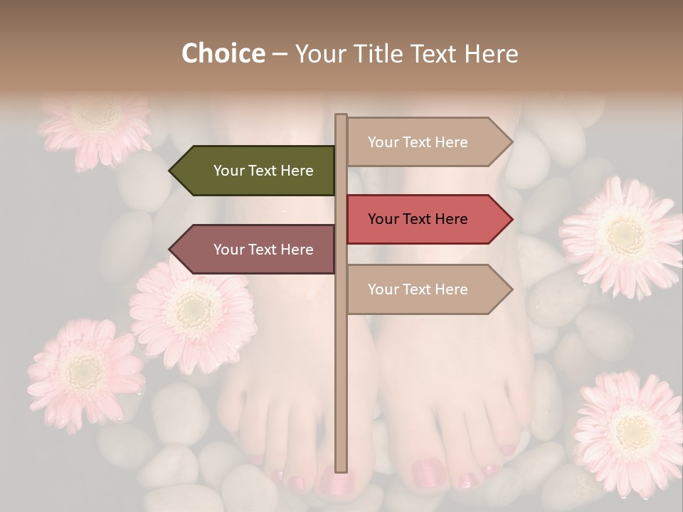 Female Feet In A Relaxing Aromatic Foot Bath With Massaging White Stone Pebble Bed And Floating Pink Flowerheads. Feet Are Invigorated, Skin Is Supple And Refreshed. Pure Indulgence For Your Feet. PowerPoint Template