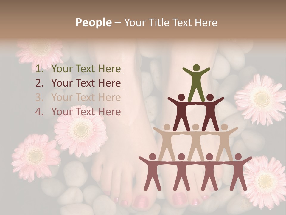 Female Feet In A Relaxing Aromatic Foot Bath With Massaging White Stone Pebble Bed And Floating Pink Flowerheads. Feet Are Invigorated, Skin Is Supple And Refreshed. Pure Indulgence For Your Feet. PowerPoint Template