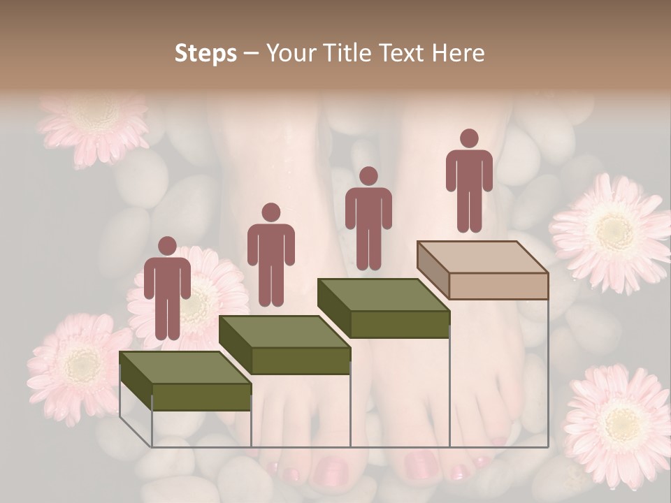 Female Feet In A Relaxing Aromatic Foot Bath With Massaging White Stone Pebble Bed And Floating Pink Flowerheads. Feet Are Invigorated, Skin Is Supple And Refreshed. Pure Indulgence For Your Feet. PowerPoint Template