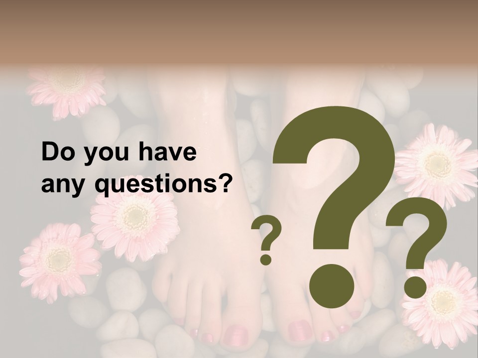 Female Feet In A Relaxing Aromatic Foot Bath With Massaging White Stone Pebble Bed And Floating Pink Flowerheads. Feet Are Invigorated, Skin Is Supple And Refreshed. Pure Indulgence For Your Feet. PowerPoint Template