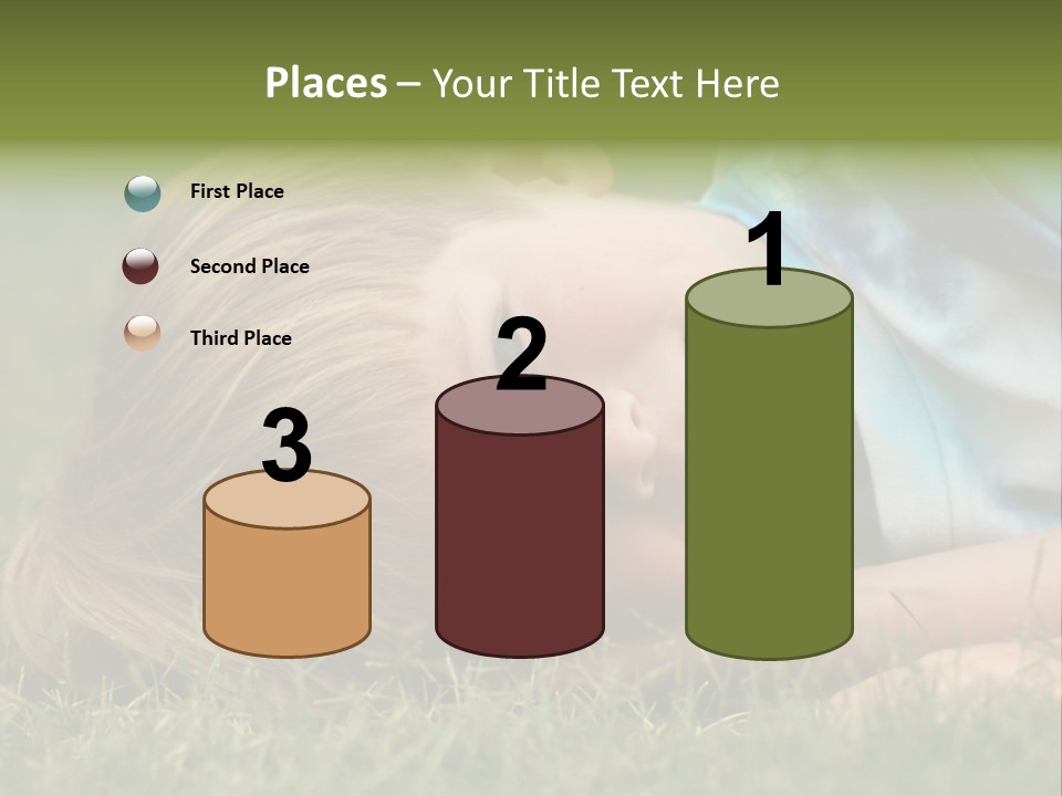 Six Year Old Boy Lying Down In The Grass. PowerPoint Template