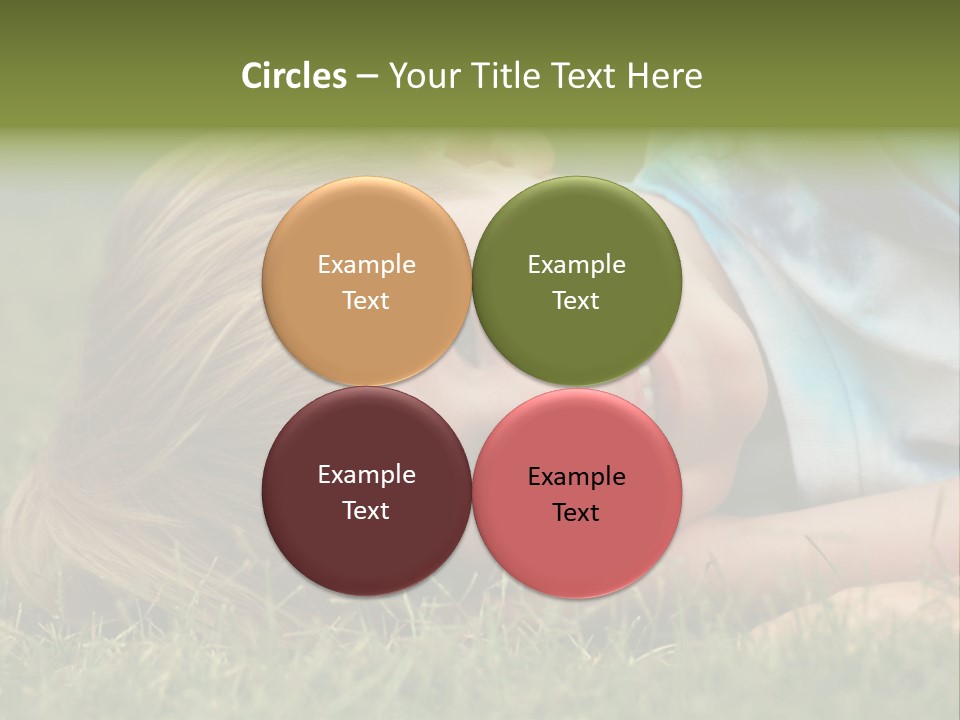 Six Year Old Boy Lying Down In The Grass. PowerPoint Template