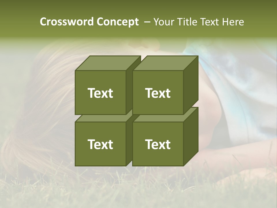 Six Year Old Boy Lying Down In The Grass. PowerPoint Template