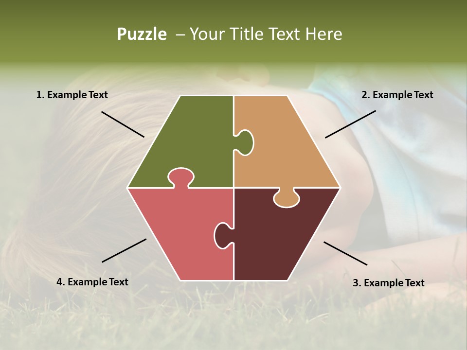 Six Year Old Boy Lying Down In The Grass. PowerPoint Template