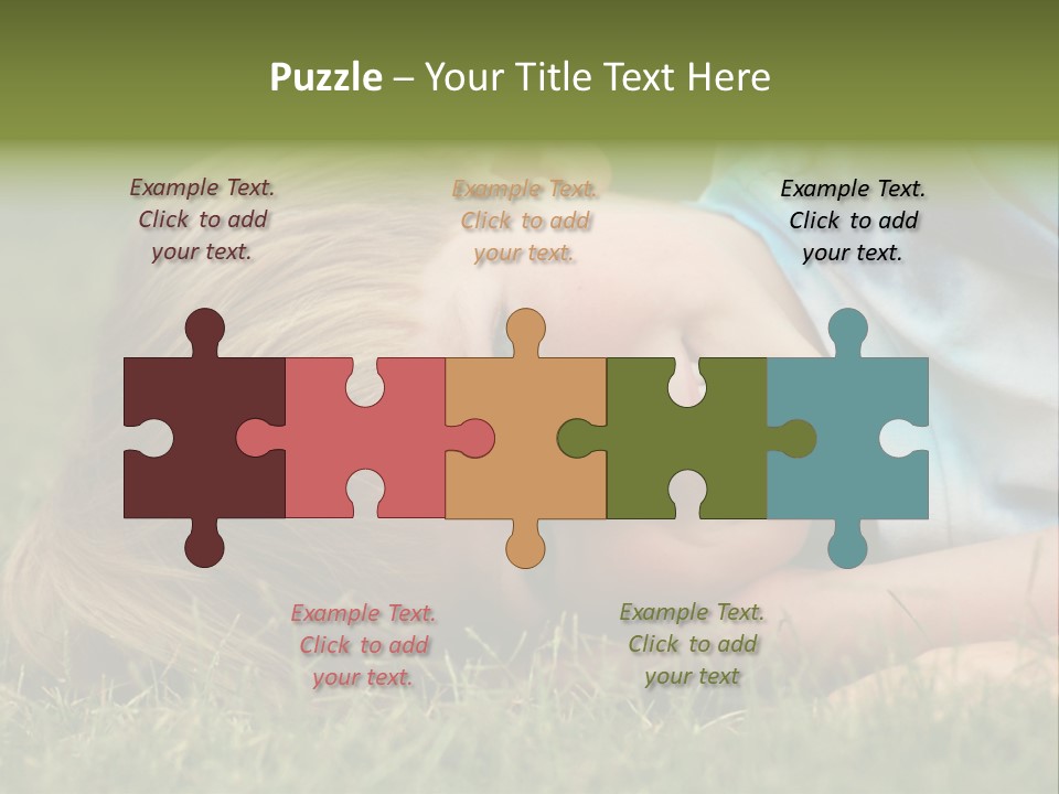 Six Year Old Boy Lying Down In The Grass. PowerPoint Template