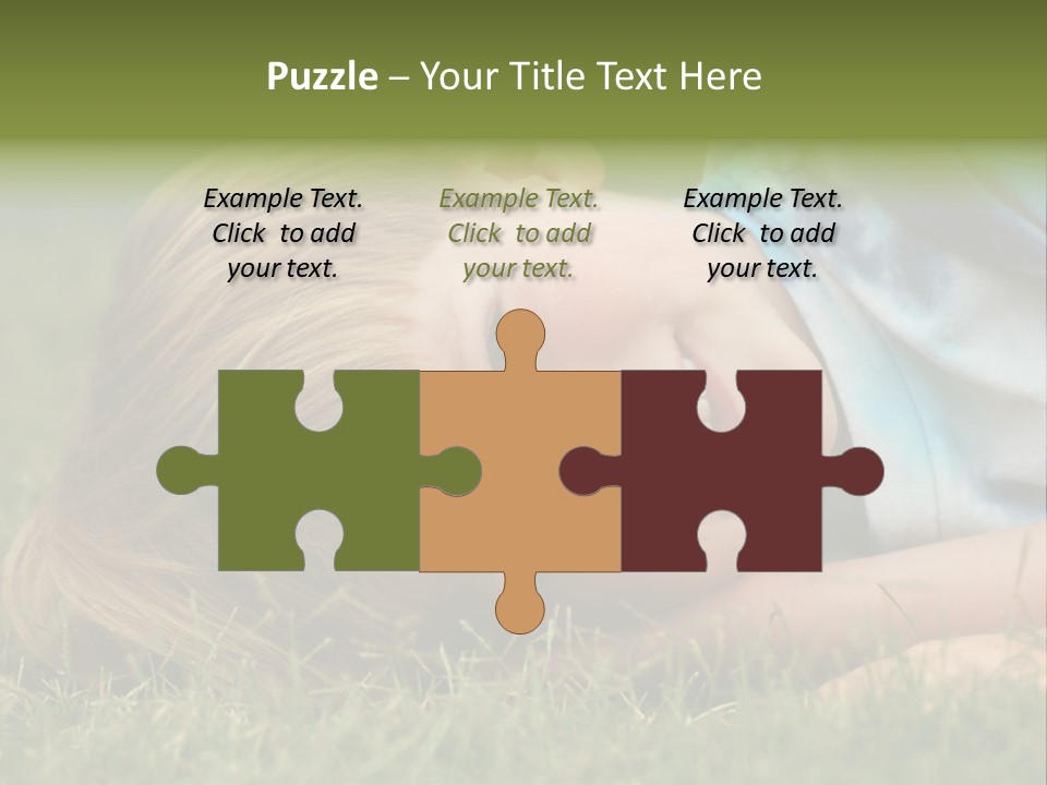 Six Year Old Boy Lying Down In The Grass. PowerPoint Template