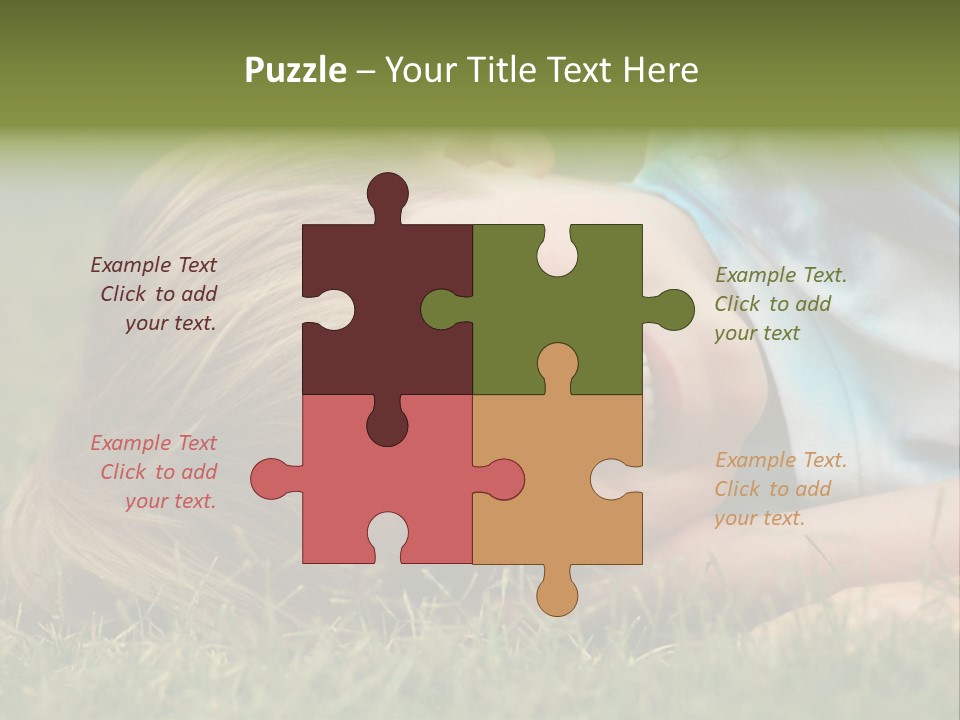 Six Year Old Boy Lying Down In The Grass. PowerPoint Template